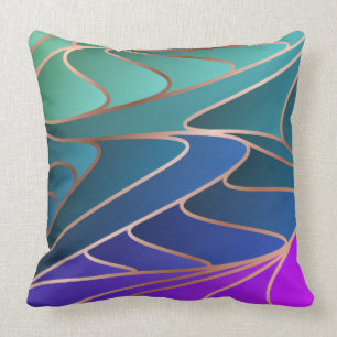Coussin Turquoise, Bleu, Pétales Violets Nouveau Art Nouve