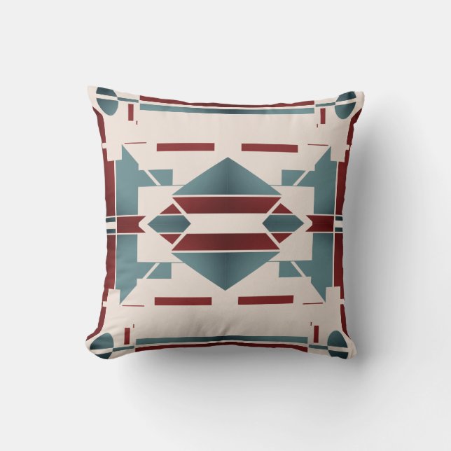 Coussin Turquoise Bleu Rouge Beige Sud-Ouest Look Tribal M (Recto)