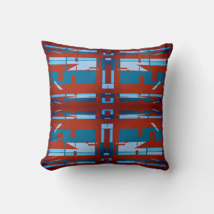 Coussin Turquoise Bleu Rouge Foncé Mosaïque Sud-Ouest