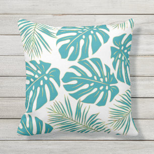 Coussin Turquoise bleu tropical monstère feuille motif