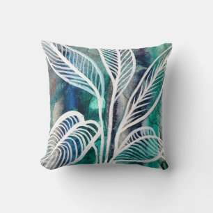 Coussin Turquoise Bleu & Turquoise Aquarelle Botanique Mod