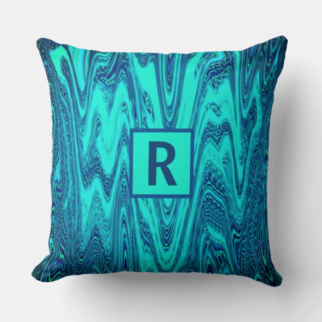 Coussin Turquoise bleu vert Monogramme Abstrait Coton init (Recto)