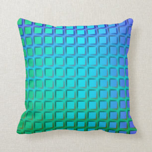 Coussin Turquoise bleue et motif vert de carrés