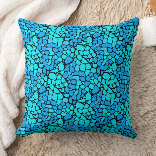 Coussin Turquoise blue mosaic tile abstract pattern (Couverture)