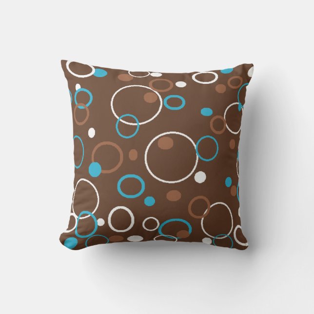 Coussin Turquoise Brown et cercles blancs (Recto)