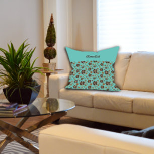 Coussin Turquoise Brown motif floral Nom du chalet