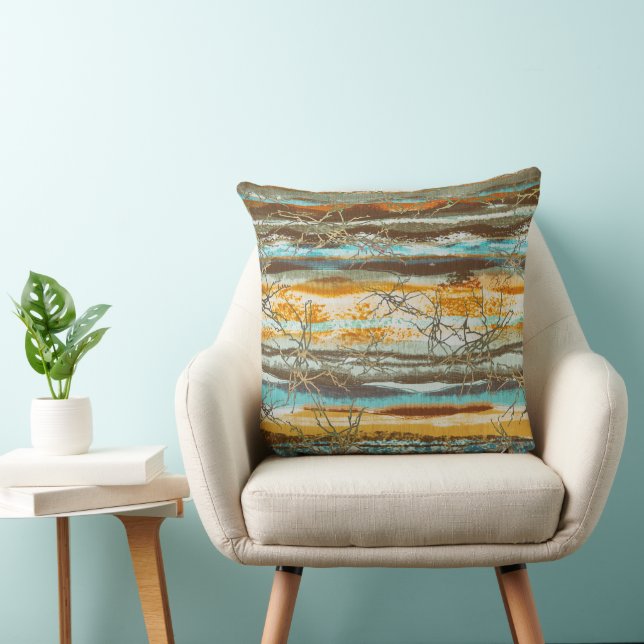 Coussin Turquoise Brown orange mélangé crénelé Abstrait (Chaise)
