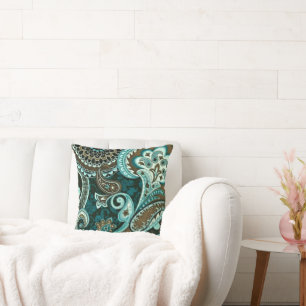 Coussin Turquoise Brown Vintage Paisley