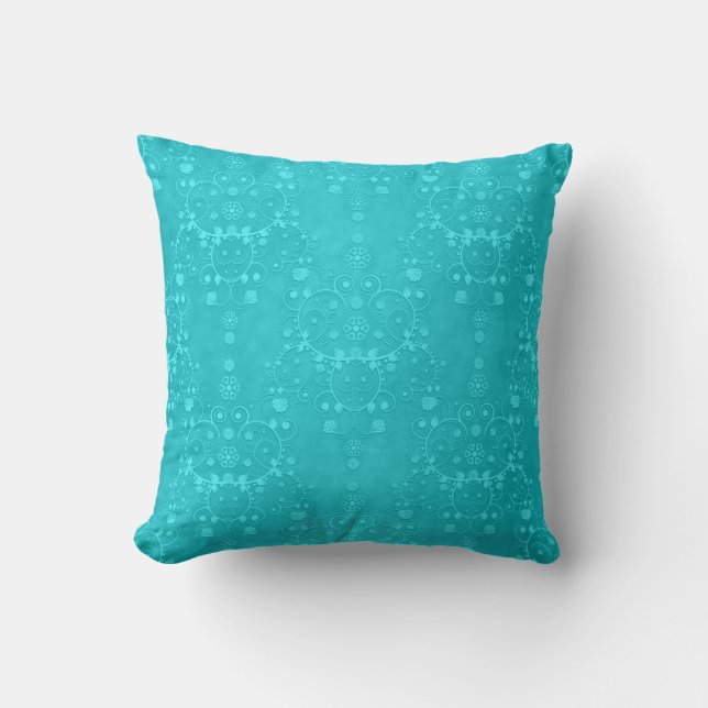 Coussin Turquoise Clair Téalgue Aqua Motif Damassé (Recto)