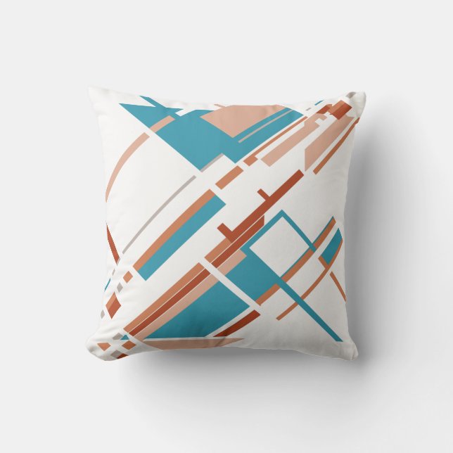 Coussin Turquoise Coral rouille Diagonal MCM inspiré Motif (Recto)