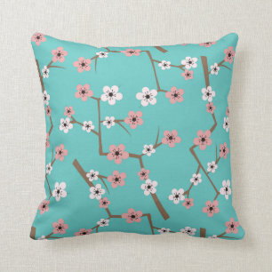 Coussin Turquoise de motif de fleurs de cerisier