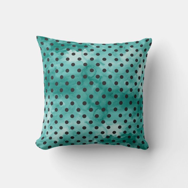 Coussin turquoise de point de polka d'aquarelle (Recto)