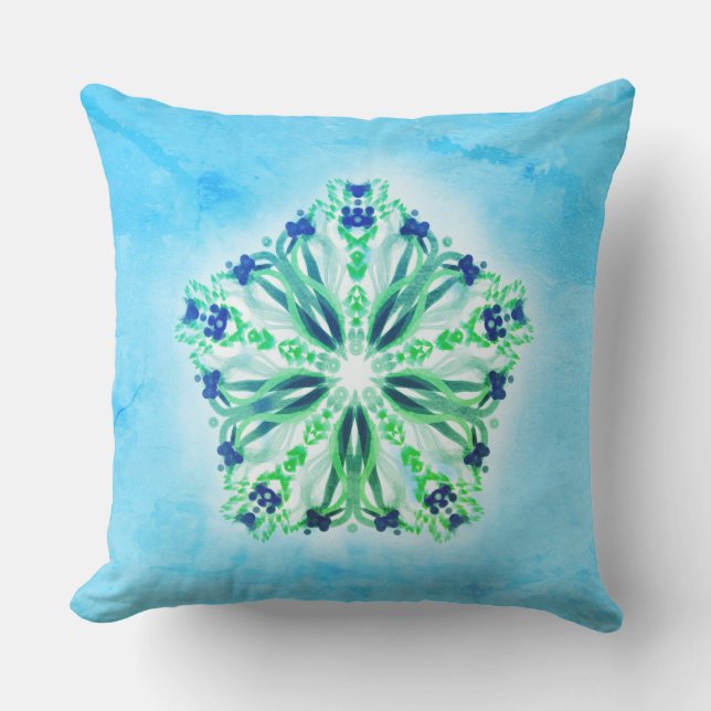 Coussin Turquoise de *~* verte et mandala d'étoile (Recto)