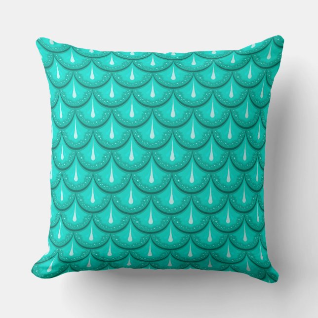 Coussin turquoise d'échelle de sirène (Recto)