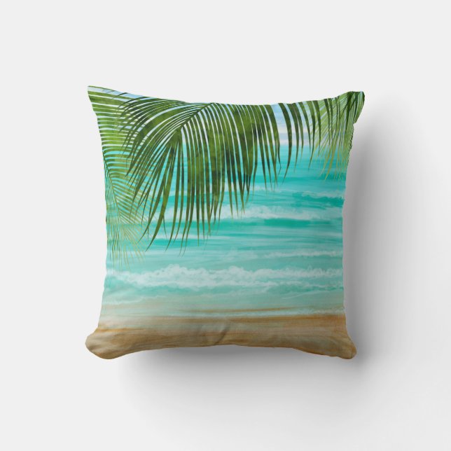 Coussin Turquoise Emerald Green Plage Tropical Palm Tree (Recto)