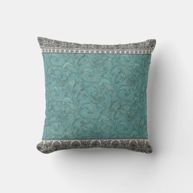 Coussin Turquoise équilibrée dans le gris par JoMazArt (Recto)