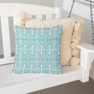 Coussin Turquoise et blanc Motif Aztèque moderne