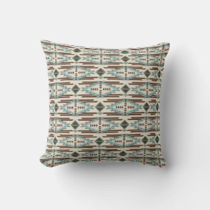 Coussin Turquoise et Brown Motif tribal du sud-ouest
