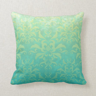 Coussin Turquoise et Damassé Jaune Pâle