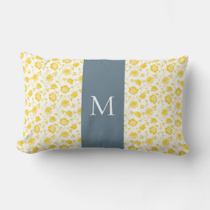 Coussin turquoise et jaune Floral Lumbar