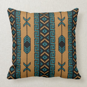 Coussin Turquoise et motif aztèque tribal de sud-ouest de