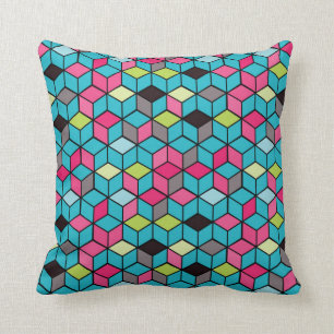 Coussin Turquoise et motif rose de cube