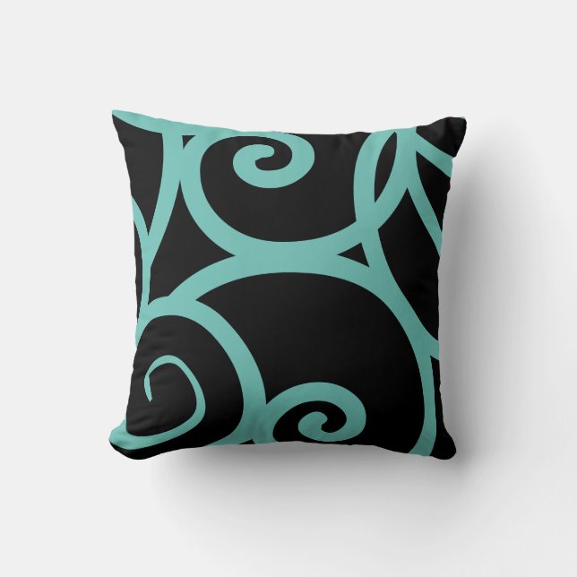Coussin turquoise et noir moderne abstrait designer coussi (Recto)
