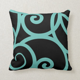Coussin turquoise et noir moderne abstrait designer coussi