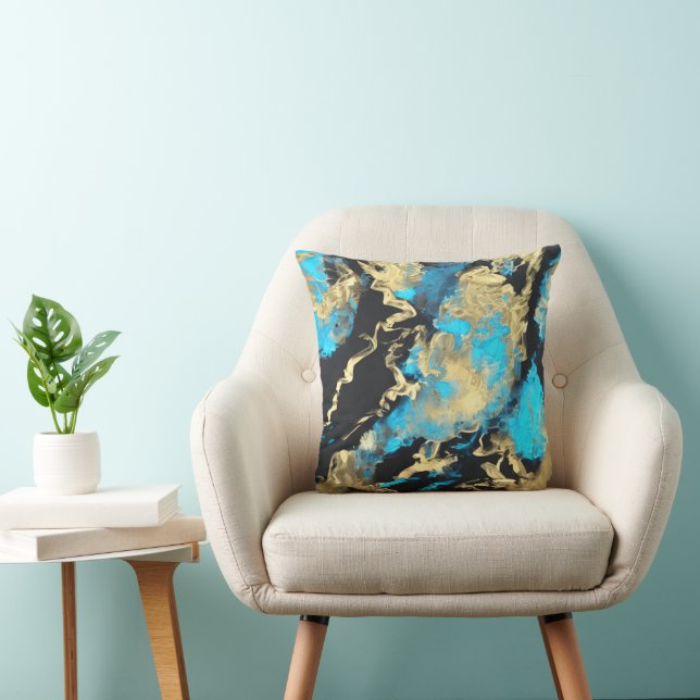 Coussin Turquoise et Or Art Abstrait   (Chaise)