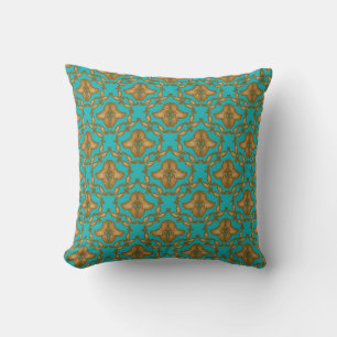 Coussin Turquoise et or damassé