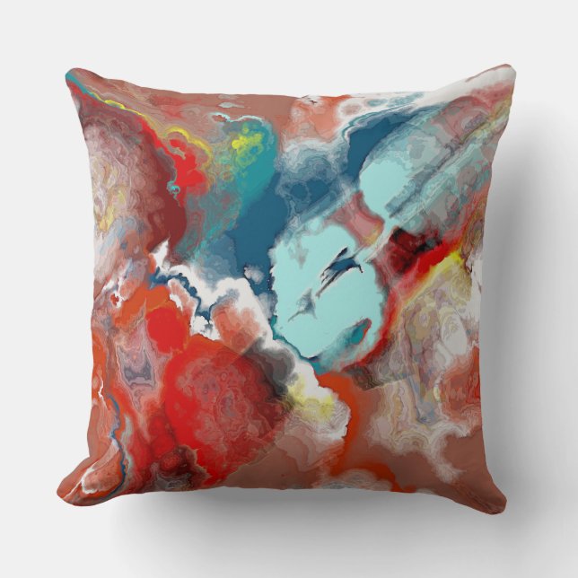 Coussin Turquoise et rouge Abstrait (Recto)