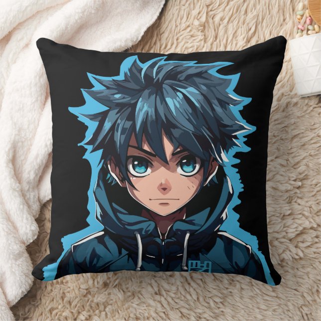 Coussin Turquoise Force : Garçon Manga de Style Anime (Couverture)