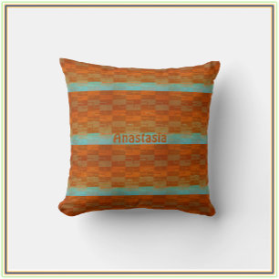 Coussin Turquoise géométrique et orange Abstraite pilule