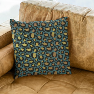 Coussin Turquoise Glam Léopard Fur Métallique Or