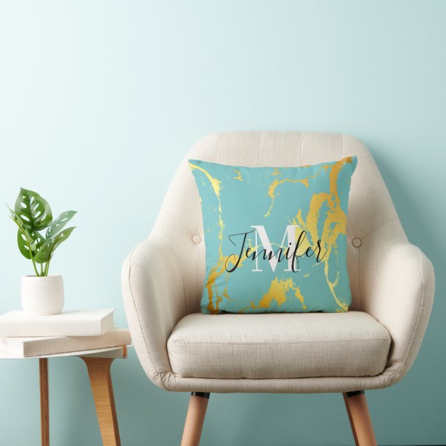 Coussin Turquoise Golden Foil (Chaise)