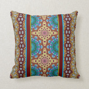 Coussin Turquoise Green Gold Rust Boho