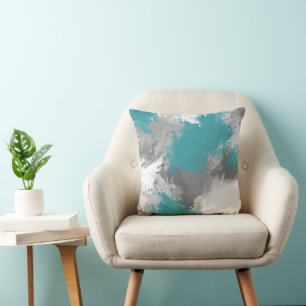 Coussin Turquoise Gris Abstrait