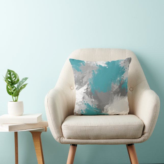 Coussin Turquoise Gris Abstrait (Chaise)