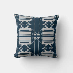 Coussin Turquoise gris clair/Navy symétrique gros carreaux