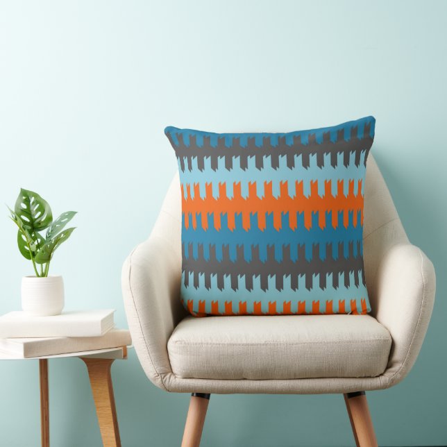 Coussin Turquoise, gris et orange motif (Chaise)