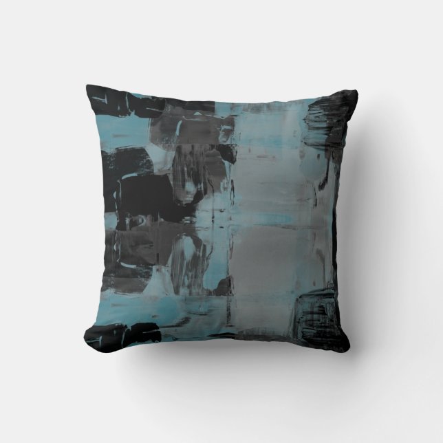 Coussin Turquoise Gris Noir Artistic Abstrait Colorblock (Recto)