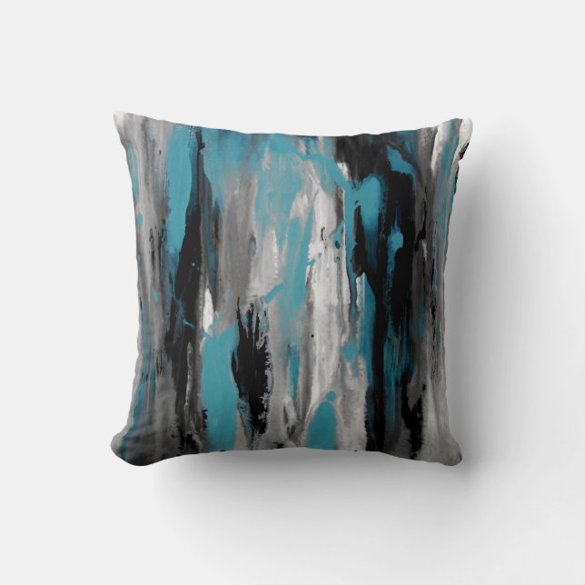 Coussin Turquoise gris noir et blanc Abstrait (Recto)
