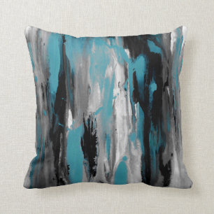 Coussin Turquoise gris noir et blanc Abstrait