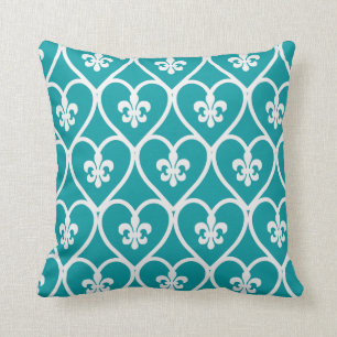 Coussin Turquoise Heart Fleur De Lis