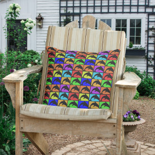 Coussin Turquoise jaune rouge et autres dauphins couleur