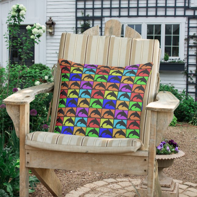 Coussin Turquoise jaune rouge et autres dauphins couleur (Créateur téléchargé)