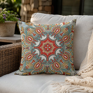 Coussin Turquoise kaléidoscope rouge rétro