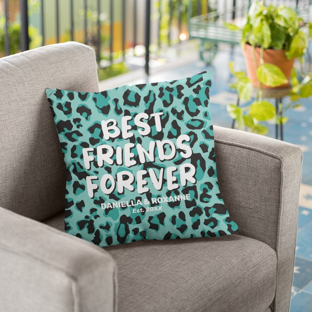 Coussin Turquoise Leopard BFF Best Friend Besties (Créateur téléchargé)
