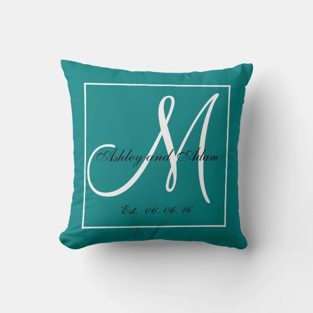 Coussin Turquoise Mariage de conservation du monogramme bl (Recto)