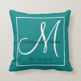 Coussin Turquoise Mariage de conservation du monogramme bl